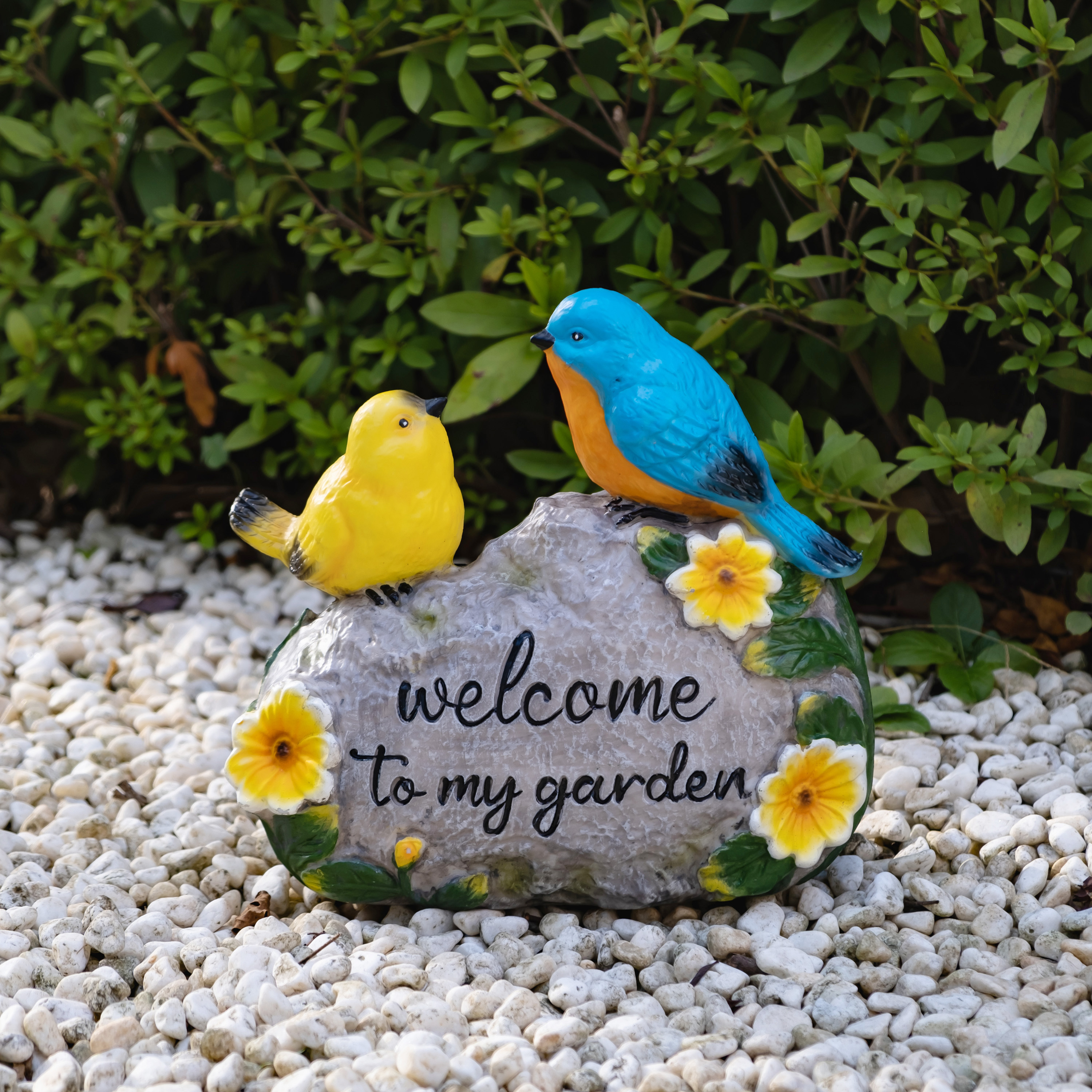 Mainstays Welcome Rock Outdoor Garden Statue with Colorful Birds ...