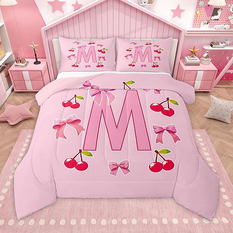 thumbnail video image 2 of Homewish Girls Personalized Gifts Bedding Comforter Set,Bowknot Latter S Twin Comforter Sets,Cartoon Bow Tie Ribbon Bedding Set For Girls Teens,Lightweight Room Decoration Reversible,2-Piece, 2 of 9