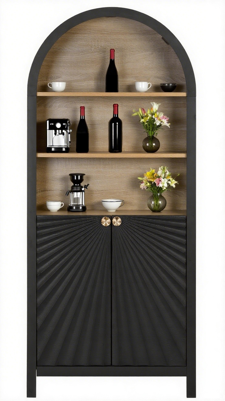 thumbnail video image 2 of MIDOQIN 5-Tier Black Arched Bookshelf, 61" Tall Arched Bookcase with Storage Shelves and Door, 2 of 13