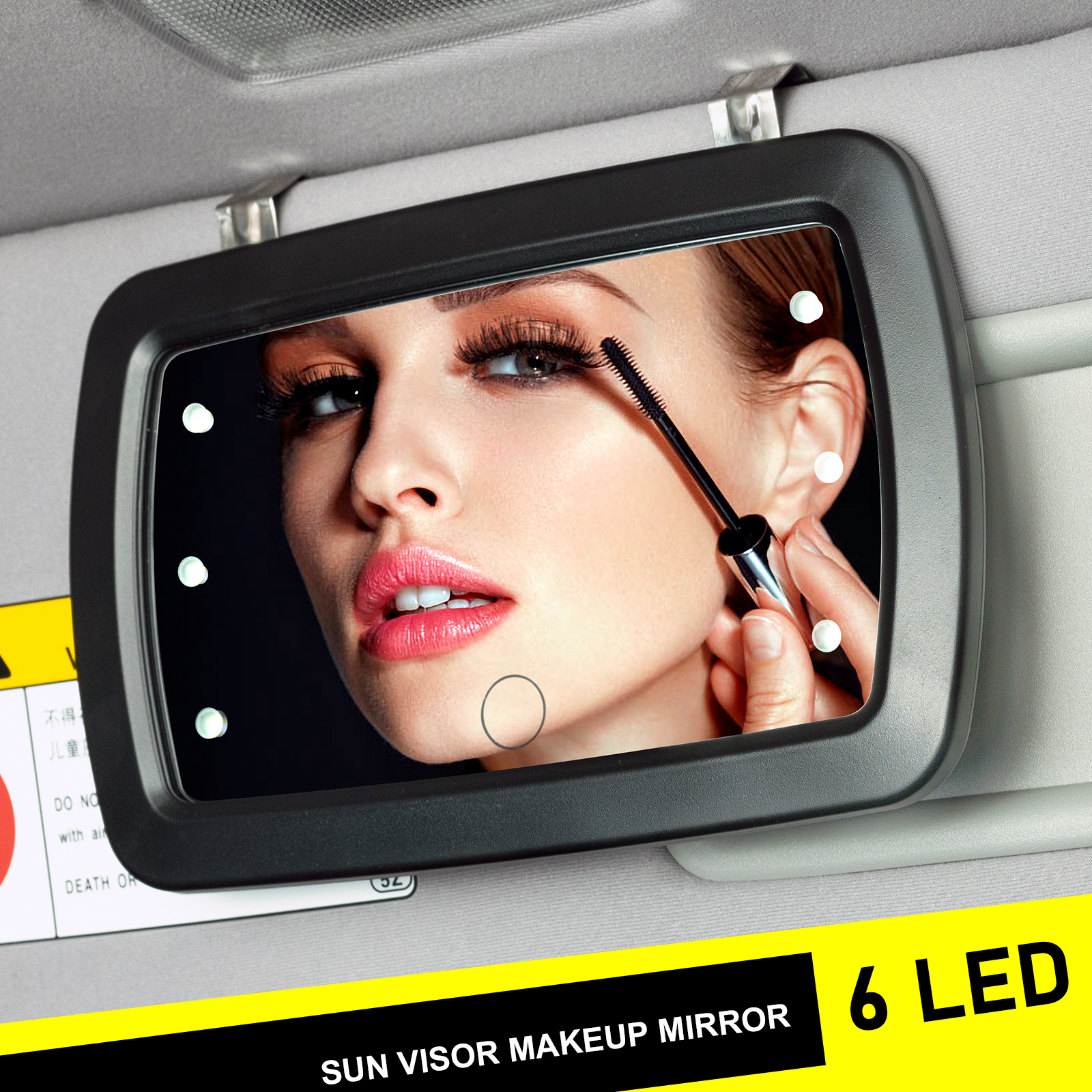 thumbnail video image 2 of Car Sun Visor Mirror Interior Makeup Shade Vanity Mirror Portable 6 LED Lighted Clip-on LED Lights Universal, 2 of 8