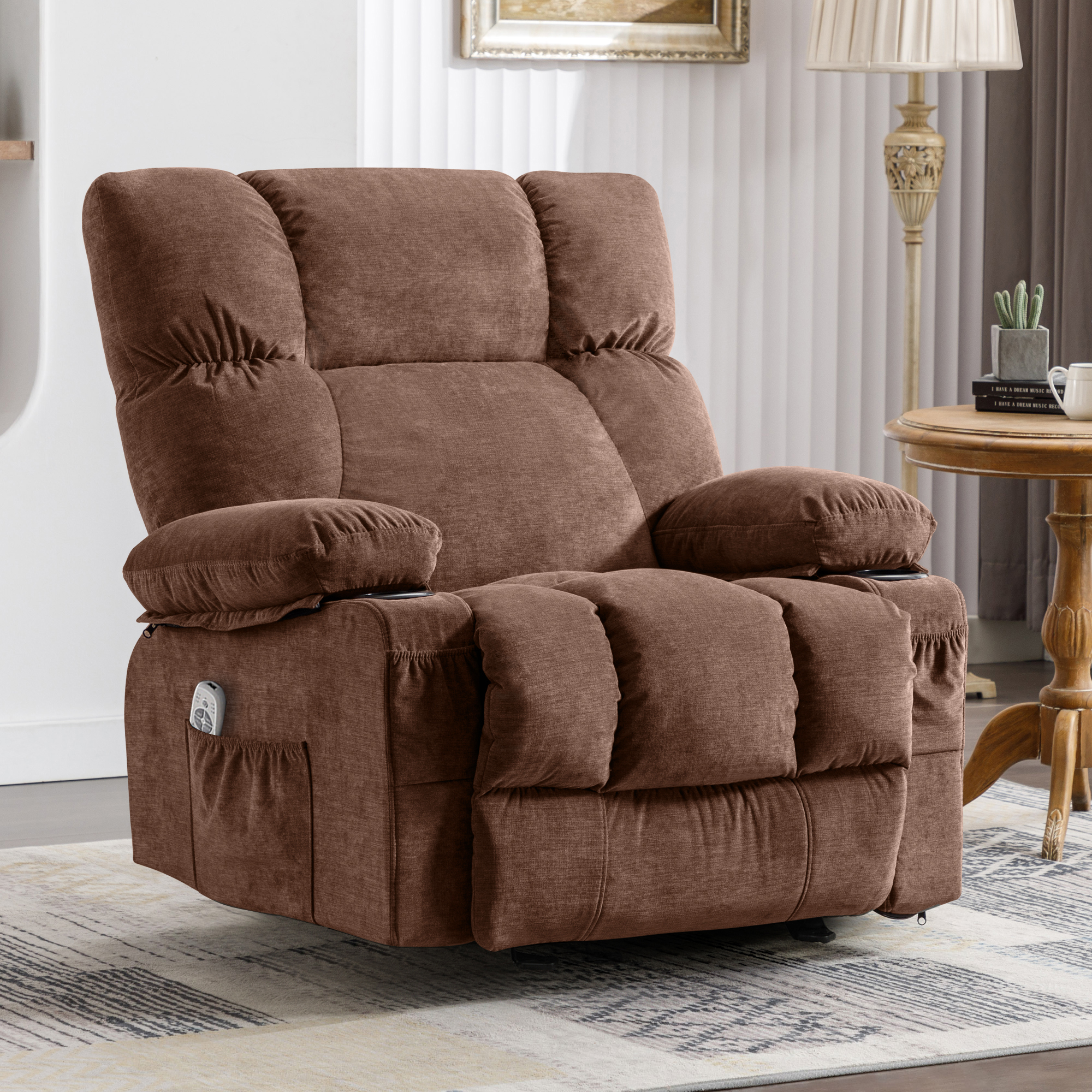 thumbnail video image 2 of JONPONY Manual Recliner Chair with Heat Therapy and Massage Function, Heavy Duty Reclining Mechanism Massage Chair, Elderly Single Rocker Sofa with Cup Holders for Bedroom Home Theater,Brown, 2 of 11