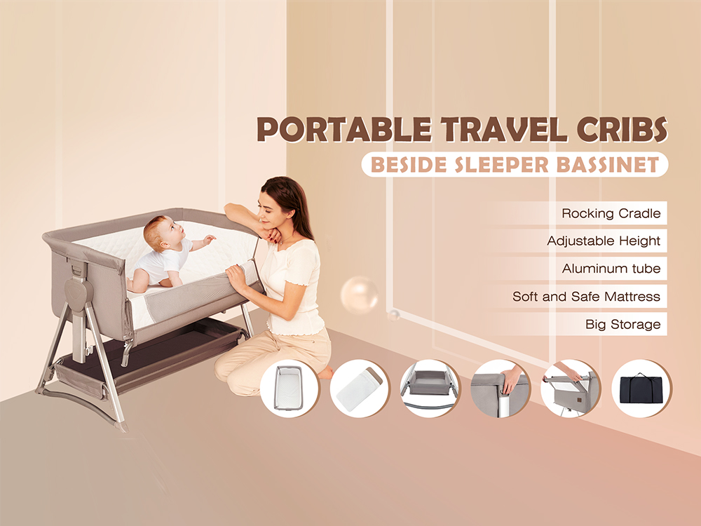 thumbnail video image 2 of Newborn Beside Sleeper Baby Bassinet Unisex Infant Swing Cradle Portable Travel Cribs(Pink), 2 of 9