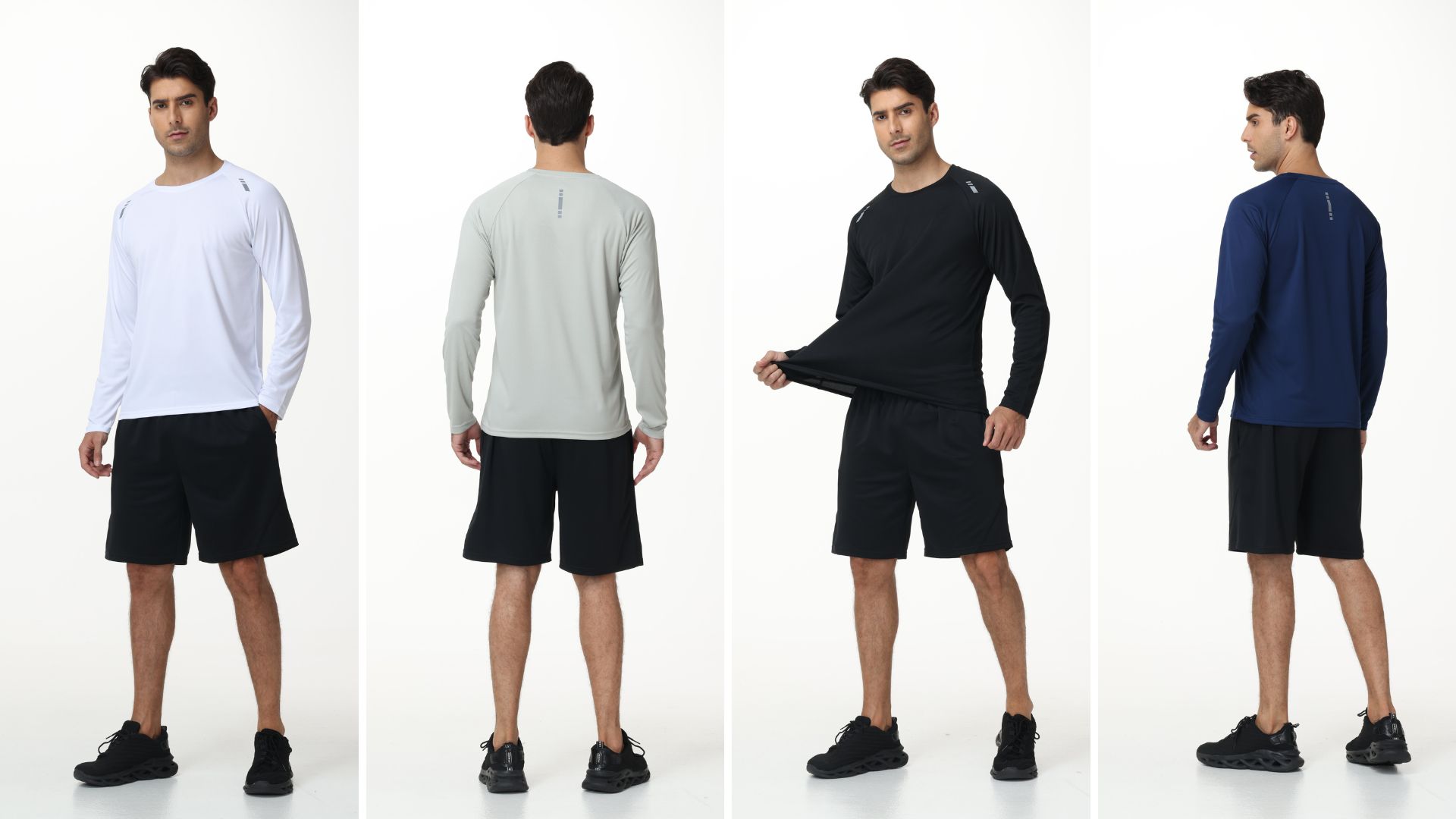 thumbnail video image 2 of Taigaofy Men's 2 Pack Athletic Shirts Mesh Rash Guard Quick Dry Lightweight Long Sleeve Black L, 2 of 7