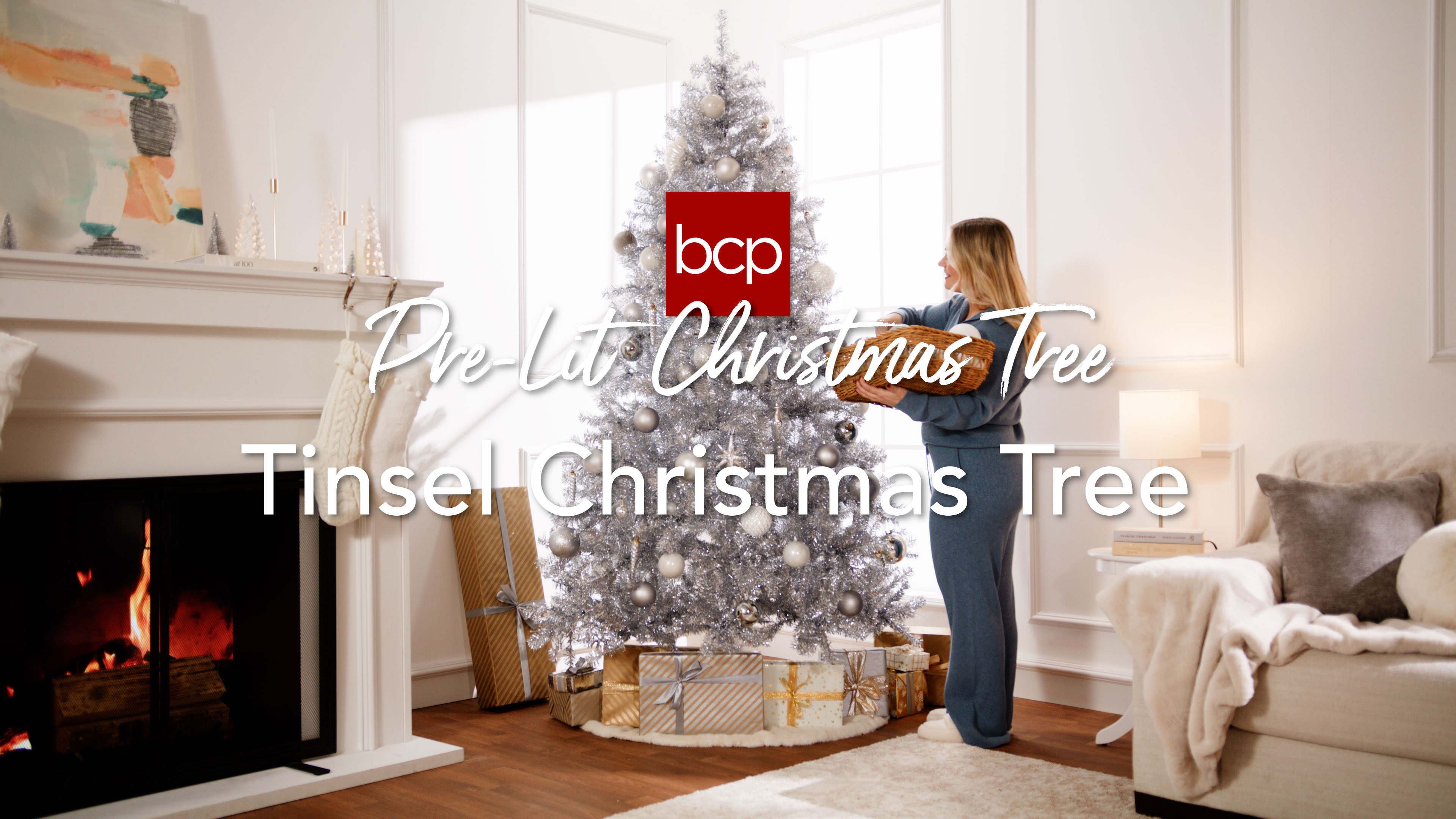 thumbnail video image 2 of Best Choice Products Prelit 7.5ft Artificial Tinsel Christmas Tree Festive Holiday Decoration w/ 1,350 Tips - Gold, 2 of 9