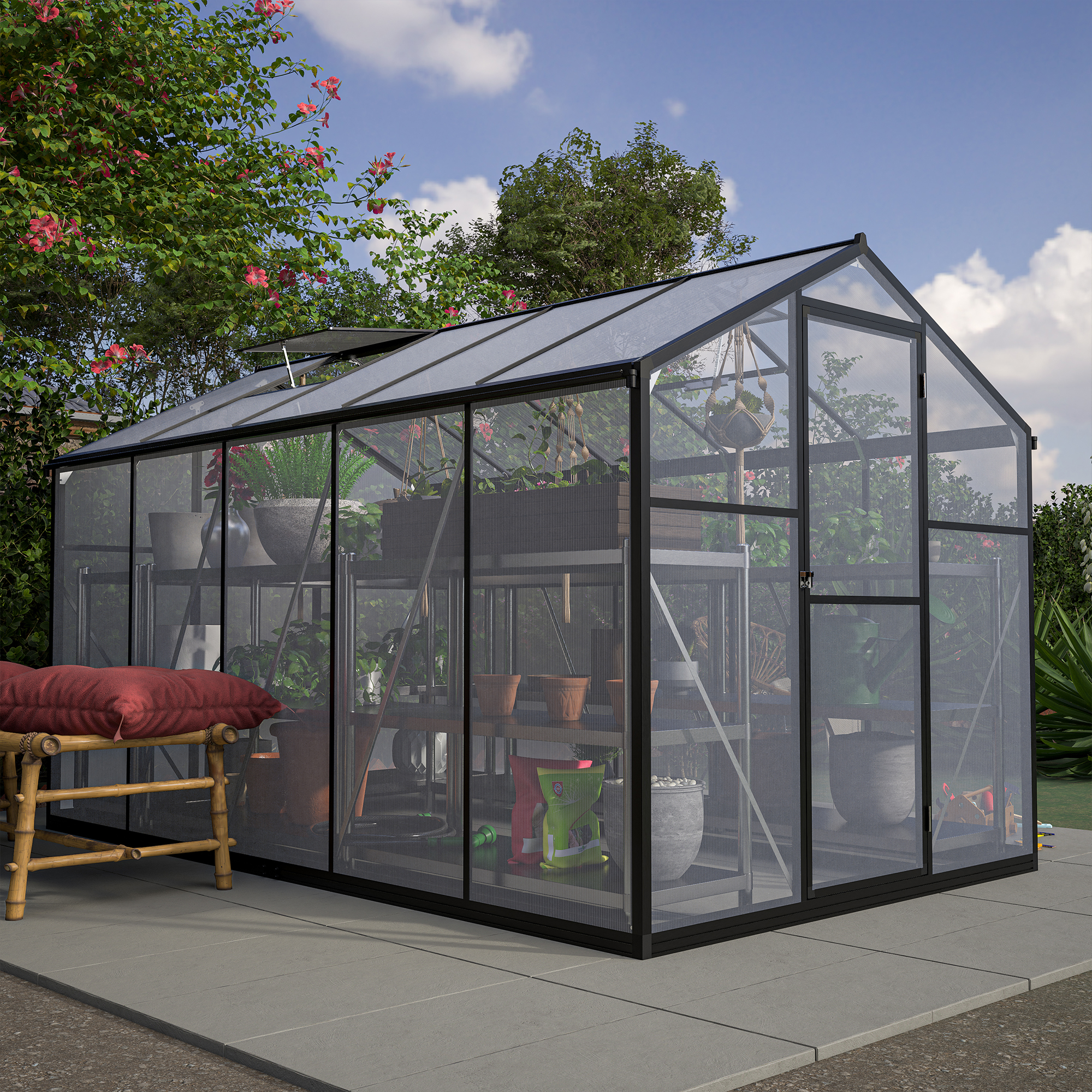 thumbnail video image 2 of LZBEITEM 6'x10'x6.5' Walk-In Polycarbonate Greenhouse, Black Aluminum Frame, Adjustable Ventilation, 2 of 12