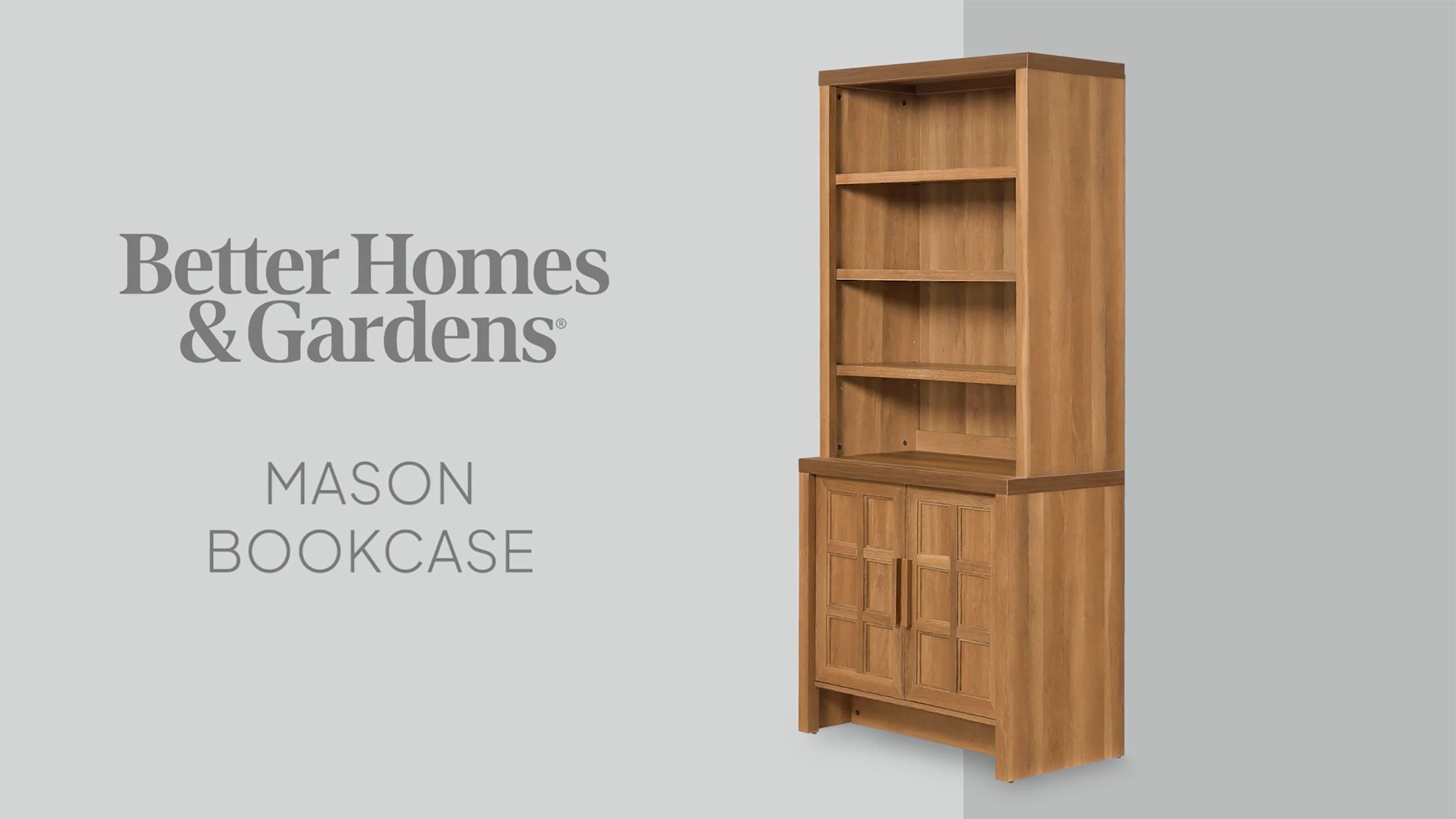 thumbnail video image 2 of Better Homes & Gardens Mason Bookcase, Brown Oak Finish, 2 of 14