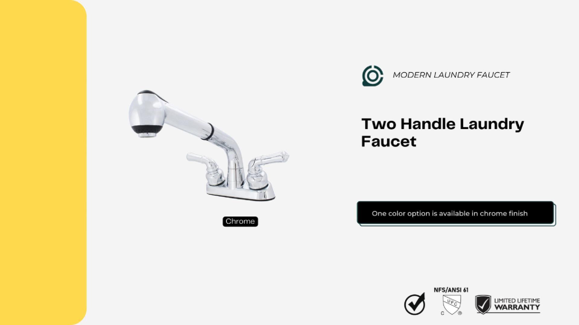 thumbnail video image 2 of Universal Laundry Tub Faucet with Pull Out Spray Spout, Non-Metallic ABS Plastic, Chrome Finish, 2 of 15