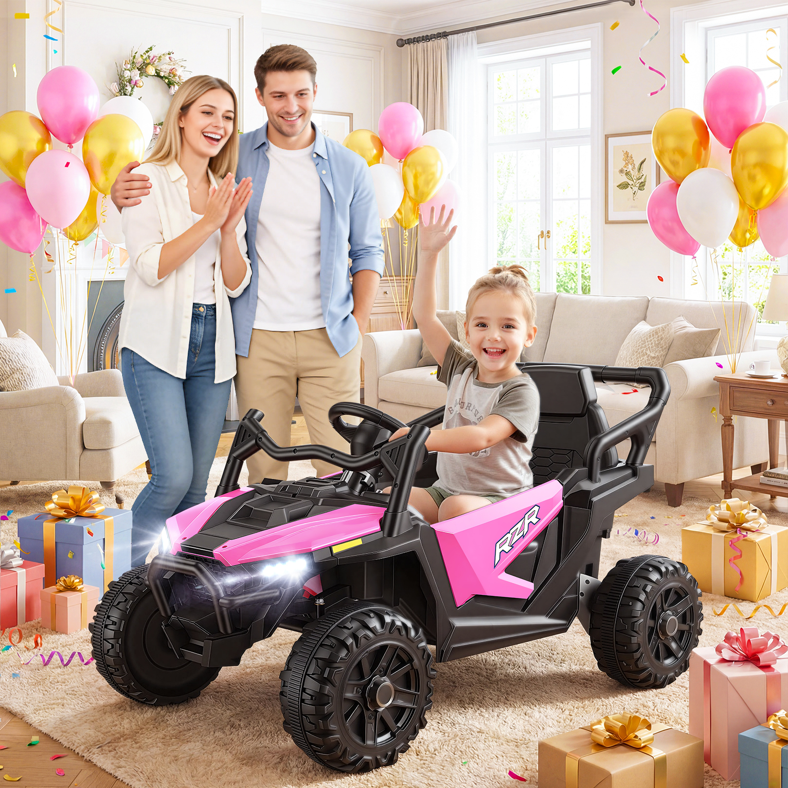 thumbnail video image 2 of VIBESPARK 24V Ride on Toys for Kids, Ride on Cars with Remote Control, Powered Ride on Electric Car w/ Bluetooth, Music Player, LED Lights, Rose Red, 2 of 8