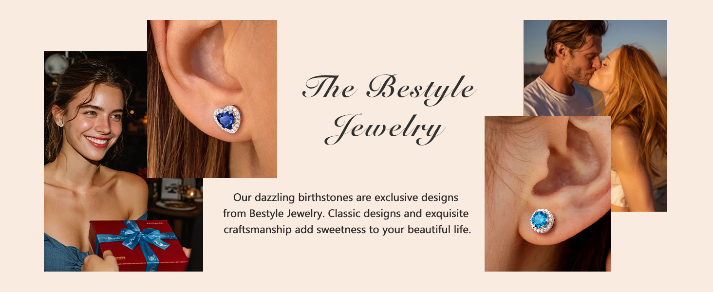 thumbnail video image 2 of Bestyle Round Cut Sterling Silver Stud Earrings, 0.5 Carat Simulated Aquamarine Crystal Birthstone Jewelry Gifts for Daughter Mom Wife Niece, 2 of 9