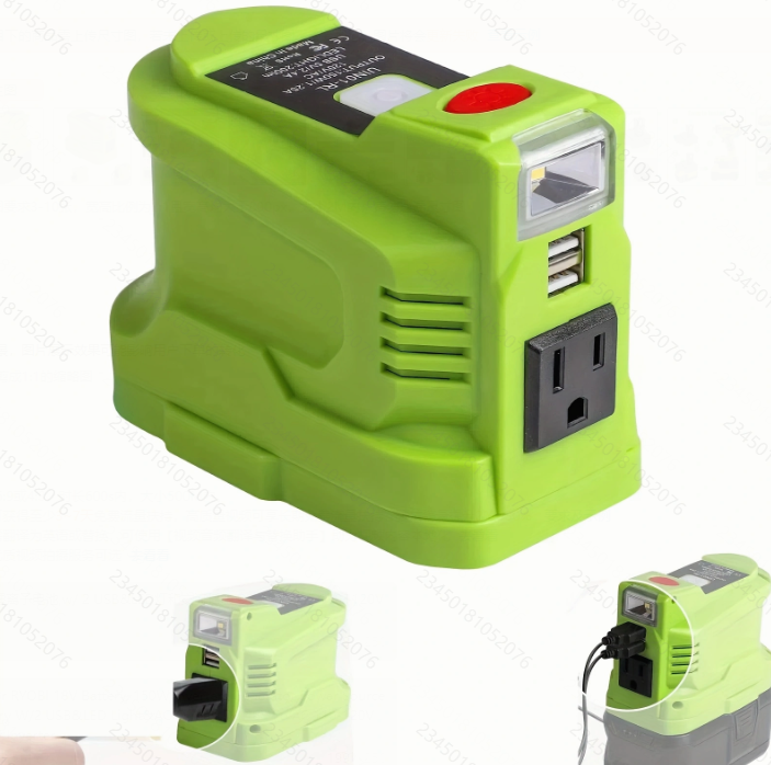 thumbnail video image 2 of 150W Portable Power Station for Ryobi 18V Battery, DC 18V to AC 110V Inverter with AC Outlet, Dual USB & 200LM LED Light, Modified Sine Wave Power Adapter (Adapter Only), 2 of 9
