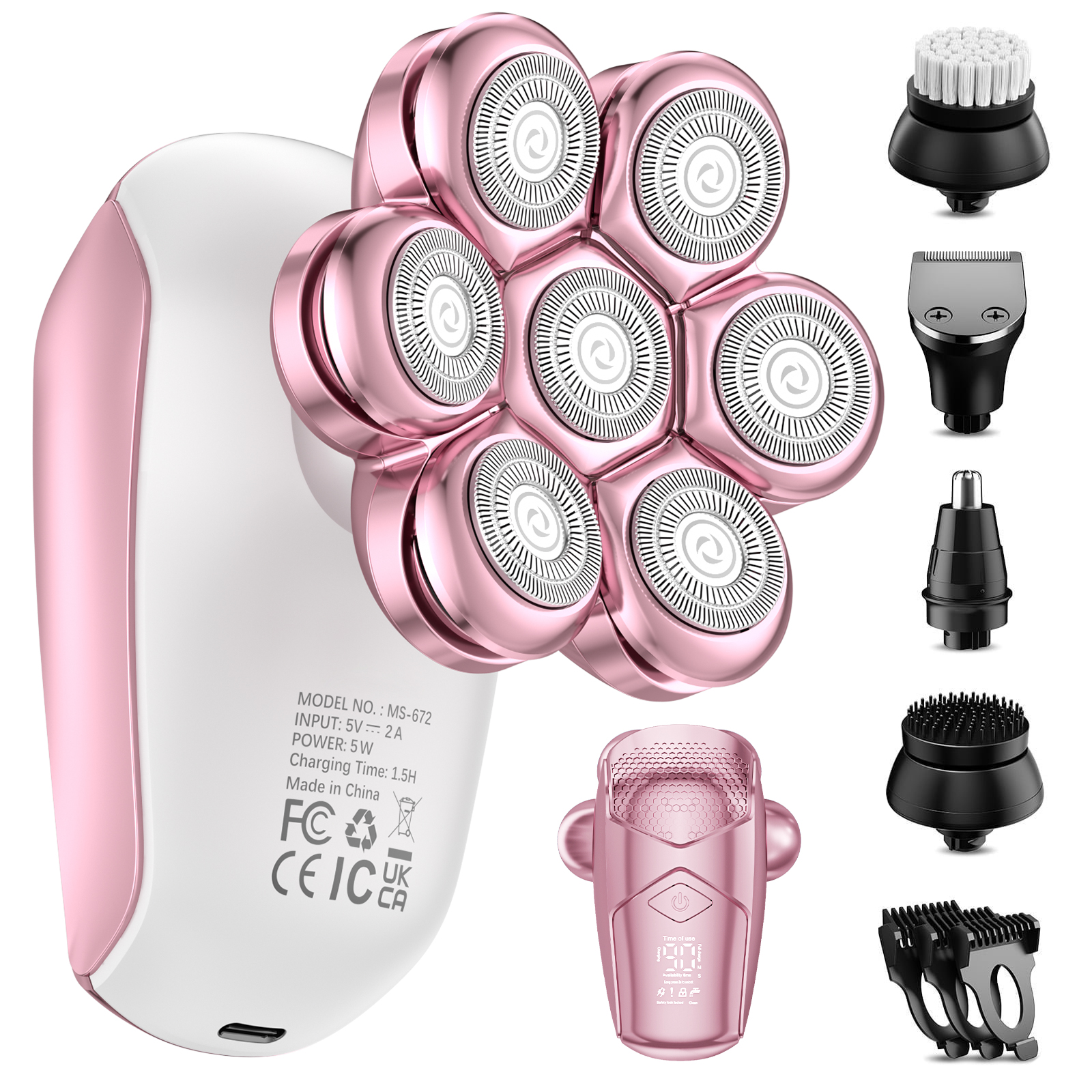 thumbnail video image 2 of Skdwakiz Electric Razor for Women Legs, 5-in-1 7D Rechargeable Cordless Body Head Shavers, IPX6 Waterproof Wet/Dry Bikini Trimmer Hair Epilator, Trimmer for Lady Face Underarms Pubic, Pink, 2 of 11