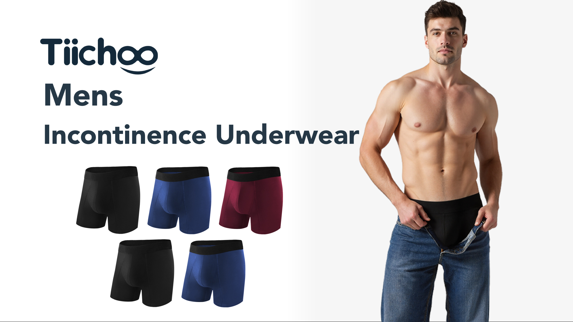 thumbnail video image 2 of TIICHOO Mens Incontinence Underwear Washable Soft Cotton Men's Urinary Leakproof Underwear 5 Pack(Large, 2 Black/2 Navy Blue/Burgundy), 2 of 7