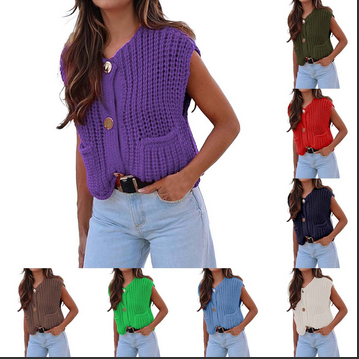 thumbnail video image 2 of SNOWSONG Womens Vest Top TrendyWomen's Autumn Sweater Solid Color Loose Casual Thick Knitted Cardigan, Crochet Vest, Sleeveless Cardigans for Women, Knit Sweater Navy M, 2 of 8