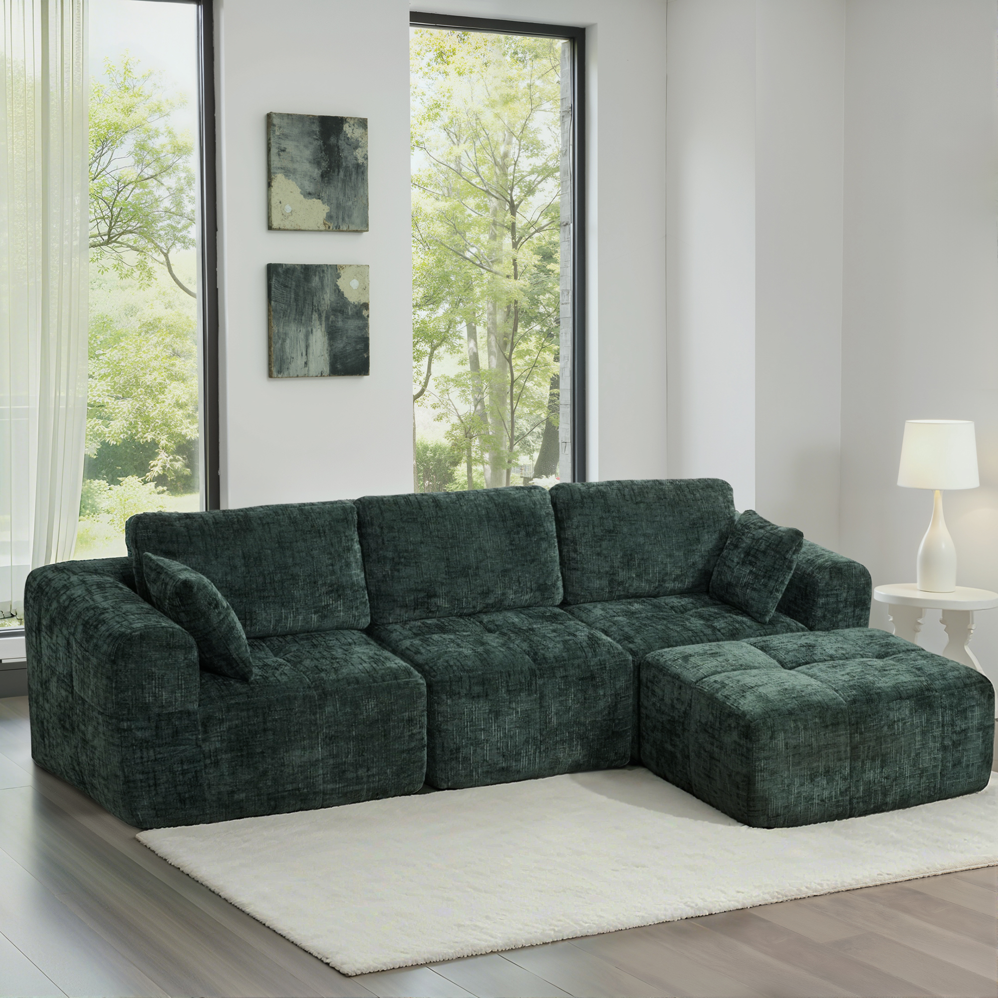 thumbnail video image 2 of Gronda Green Couch Sectional Couches for Living Room 109'' Modular Sectional Sofa, L Shaped Boneless Sofa in a Box, 3 Deep Seater Chenille No Assembly Comfy Sofas with Ottoman for Bedroom Apartment, 2 of 16