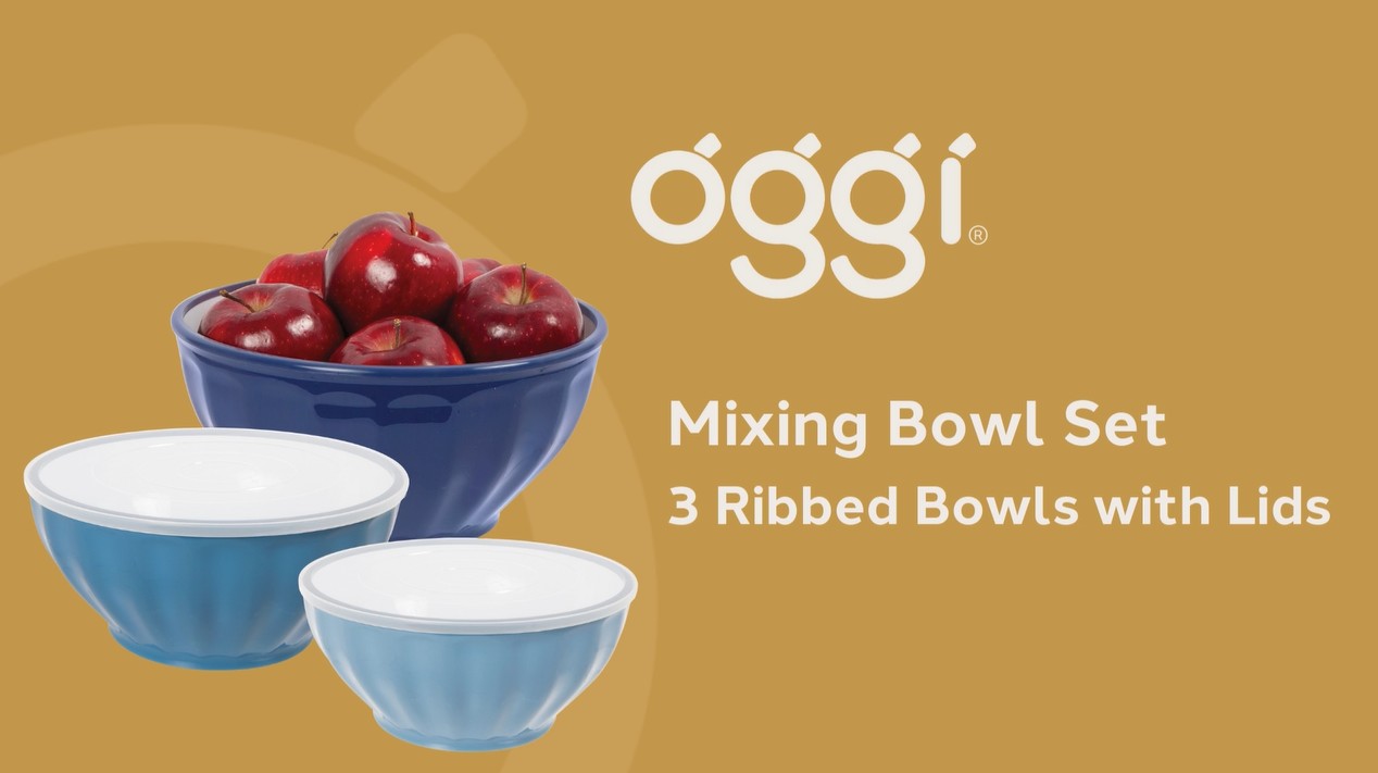thumbnail video image 2 of Set of 3 Ribbed Bowl Set with Lids - 1.6, 2.6, 3.7 Qt, 2 of 8