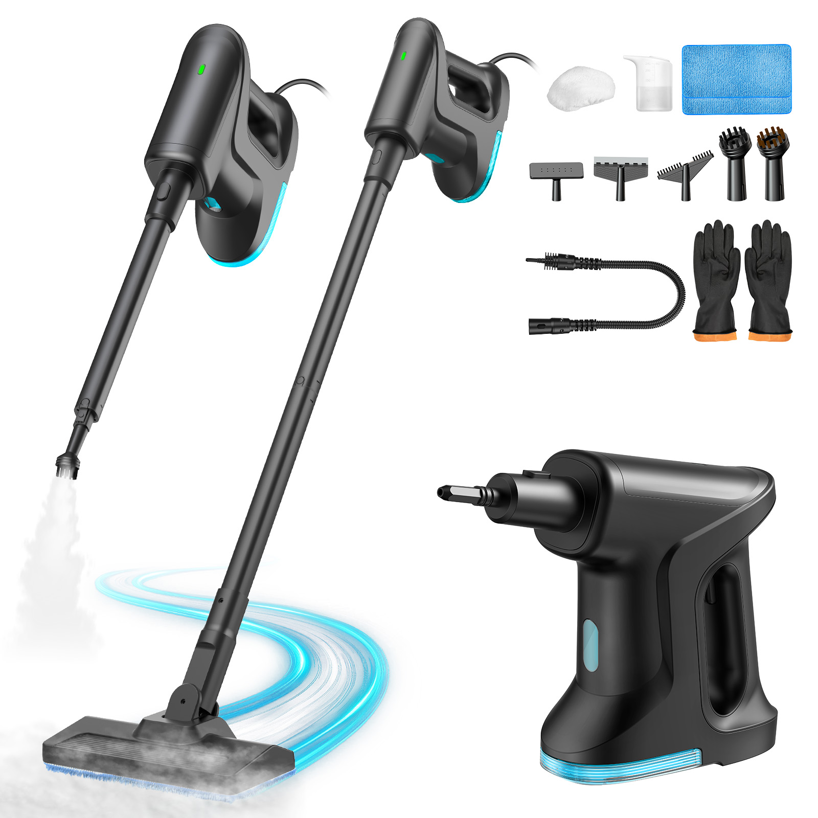 thumbnail video image 2 of Phueutpros 2-in-1 Steam Mop & Handheld Cleaner - Under 5 lbs, Chemical-Free Steam, Dishwasher-Safe Mop Pad, 180° Swivel - Whole-Home Clean for Hardwood, Laminate, Tile, Couch & Fabrics, 2 of 11