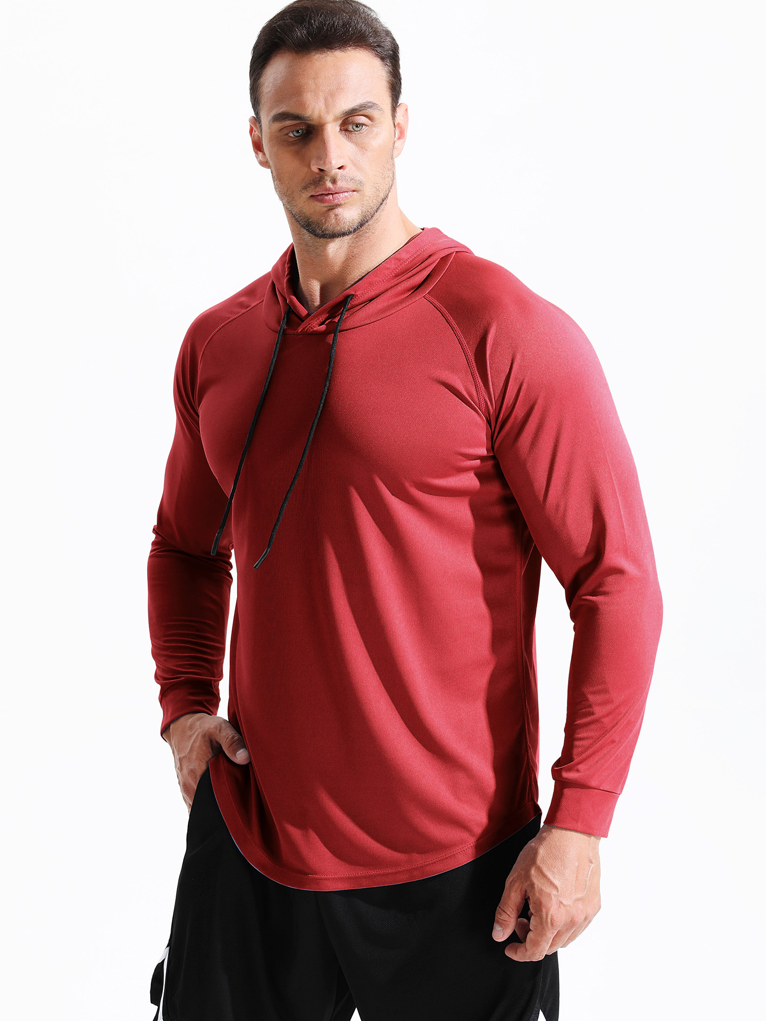 thumbnail video image 2 of Cadmus Men's Dry Fit Long-Sleeved Shirts Lightweight Breathable Mesh fabric Hoodies for Workout,Hiking, Fishing, 37#,3 pack, Black,Grey, Red, Medium, 2 of 10