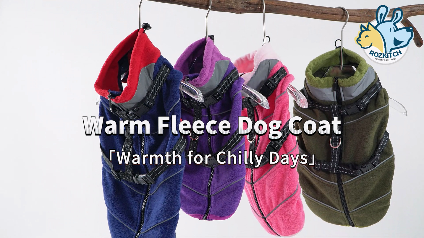 thumbnail video image 2 of ROZKITCH Fleece Dog Jacket with Harness Built in Reflective Zip-Up Dog Winter Coat Pet Fleece Vest for Large Dogs,Purple,3XL, 2 of 9