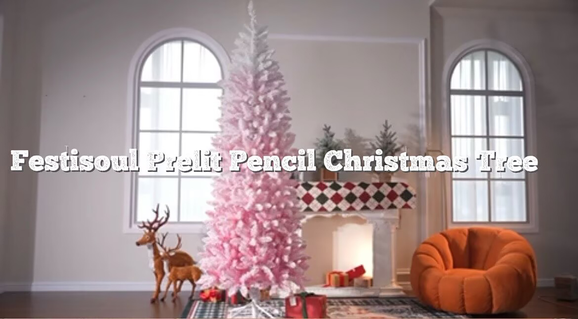 thumbnail video image 2 of Festisoul 6ft Pre-Lit Pencil Christmas Tree, Slim Artificial Christmas Tree with String Lights, Skinny Xmas Tree Holiday Decoration for Home, Office, Blue Gradient, 2 of 10