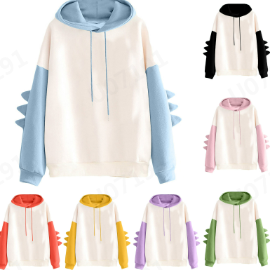 thumbnail video image 2 of HNMKIU Women's Long Sleeve Color Block Hooded Pullover Sweatshirt Fashionable and Comfortable Design Green,S, 2 of 4