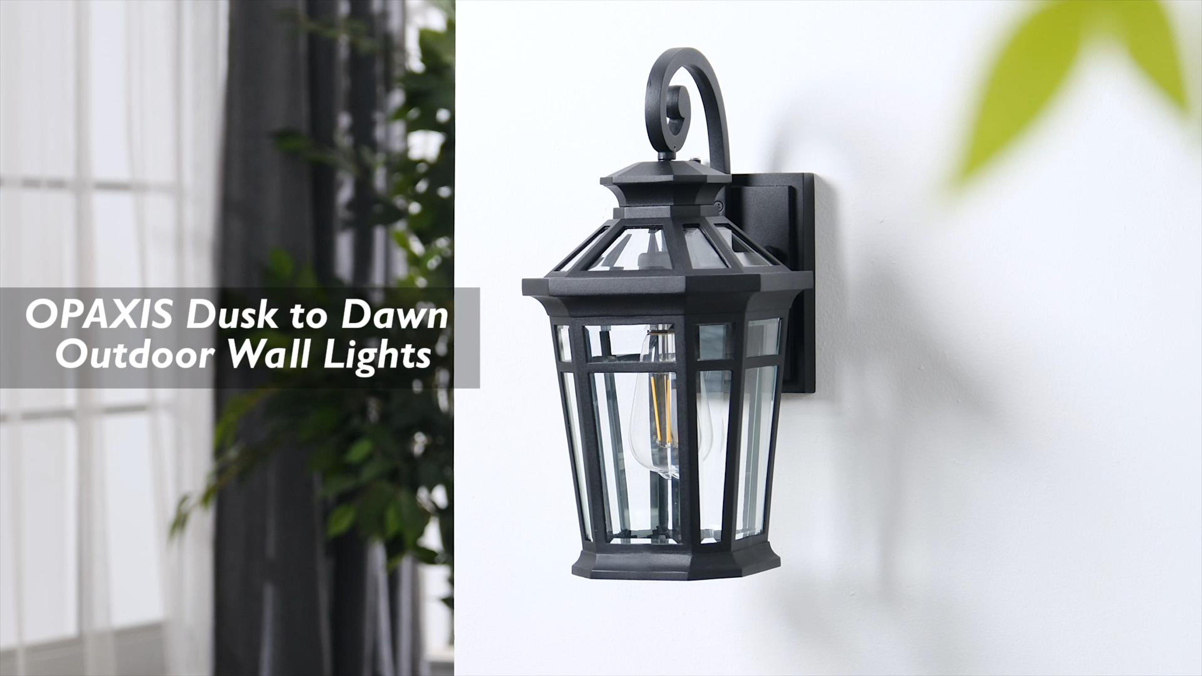 thumbnail video image 2 of Outdoor Light Fixtures Wall Mount, Black Exterior Sconce Lights Waterproof, Dusk to Dawn Porch Light with Beveled Glass, 100% Aluminum Outdoor Wall Lantern for Garage, Outside Lights for Patio, 2 of 10