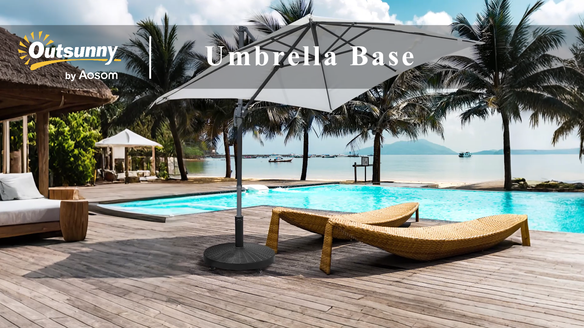 thumbnail video image 2 of Outsunny 50 lbs. Umbrella Base, 20.5" Round Heavy Duty Umbrella Stand for 1.5" or 2" Umbrella Poles, Patio Market Stand, Black, 2 of 10