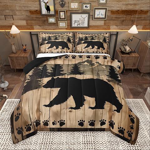 thumbnail video image 2 of Homewish Wild Bear Deer Bedding Comforter Set,Cartoon Pine Tree Twin Comforter Sets,Beige Green Bedding Set For Boys Kids,Luxury Bedroom Decor Reversible,2pcs, 2 of 9