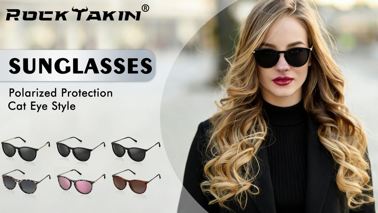 thumbnail video image 2 of ROCK TAKIN Cat Eye Polarized Sunglasses for Women Men - Retro UV400 Protection, Anti-Glare HD Vision, Strong Impact Resistant, 1 Pair (20g), 2 of 8