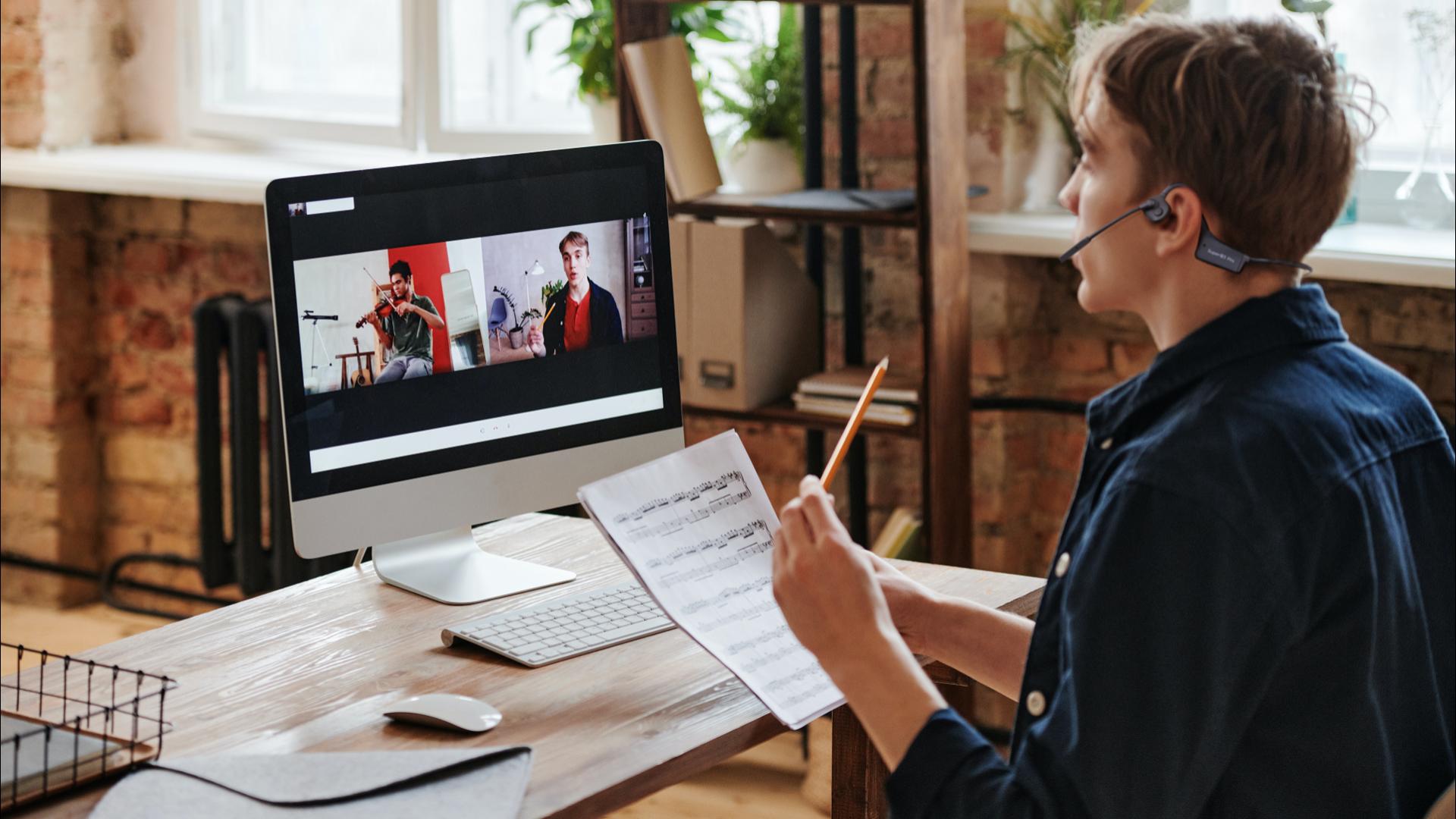 thumbnail video image 2 of YouthWhisper Bone Conduction Headphones with Mic, Open Ear Wireless Headset with Boom Mic, Bluetooth Noise Canceling Headphones for Home Office, Driving, Traveling, Workouts, 2 of 11