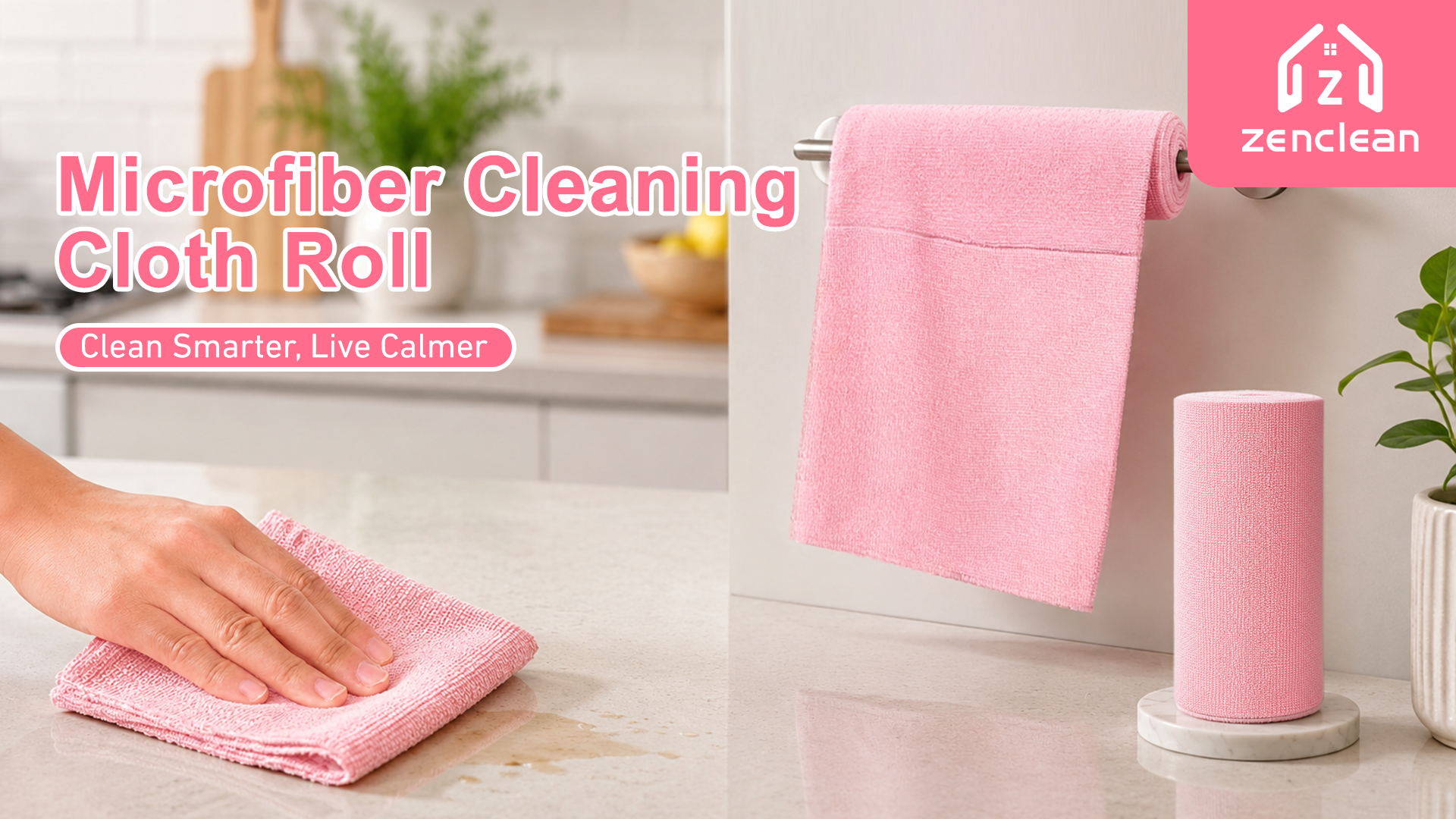 thumbnail video image 2 of ZenClean Microfiber Cleaning Cloths Roll 30 Pack (Pink), 2 of 9