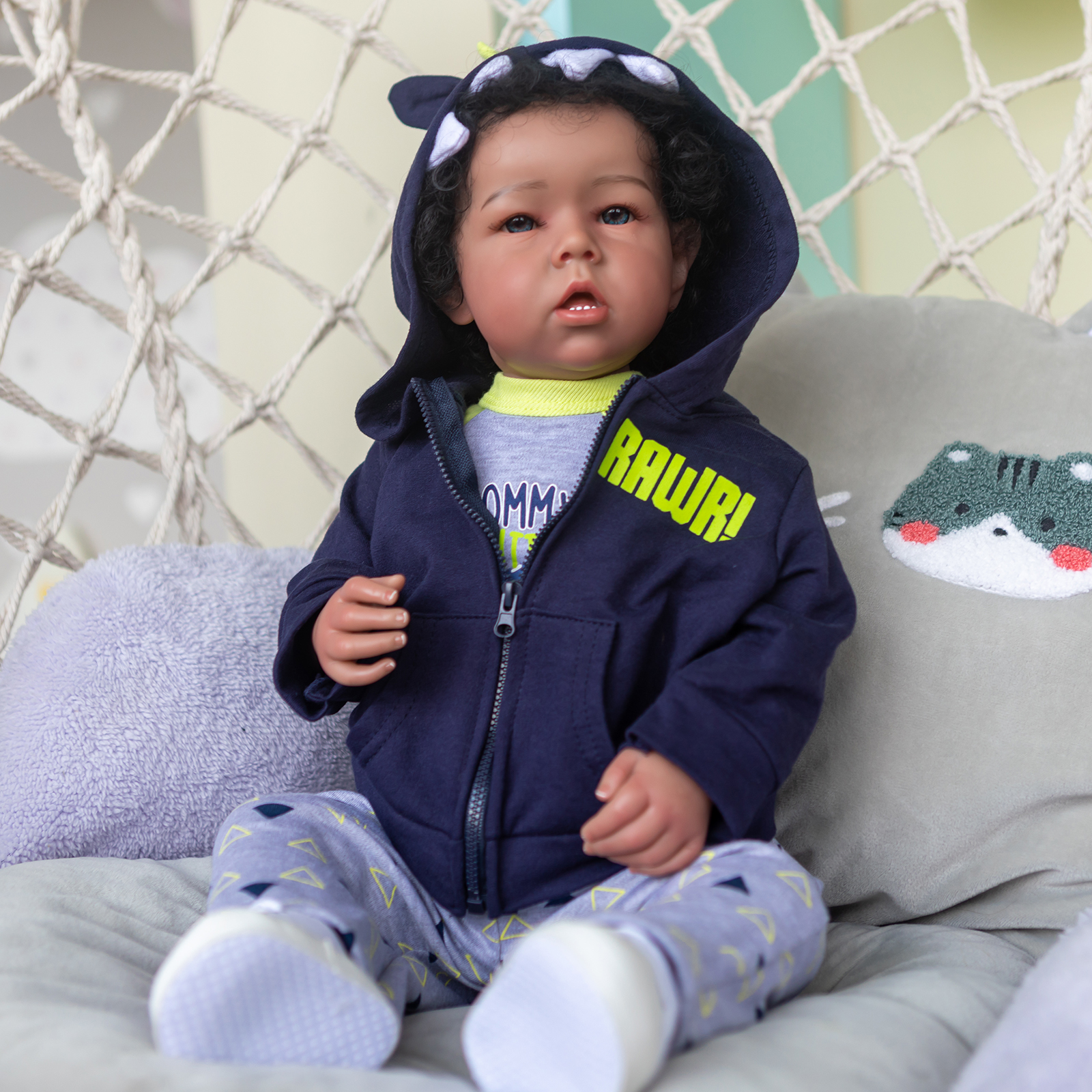 thumbnail video image 2 of iCradle Realistic Black Baby Dolls 20 inches Baby Dolls Cloth Body Boy Gift for Collection&Kids Age 3+, 2 of 5