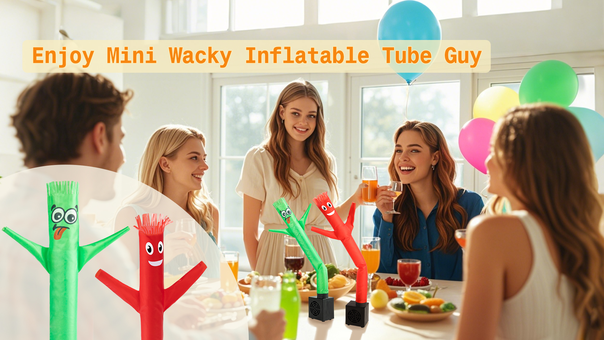 thumbnail video image 2 of MyMealivos Mini Wacky Waving Inflatable Tube Guy with Blower-Funny Desktop Decoration Mini Inflatable Tube Man Gift for Office Home Party Store-Red, 2 of 8