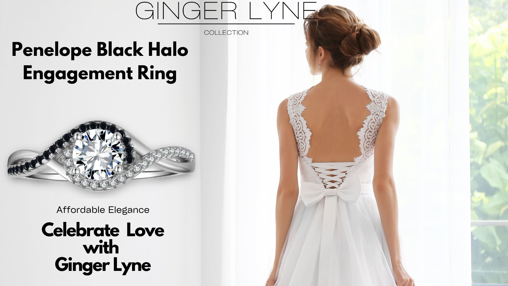 thumbnail video image 2 of Penelope Black Halo Engagement Ring for Women Sterling Silver Wedding Ring Ginger Lyne Collection, 2 of 7