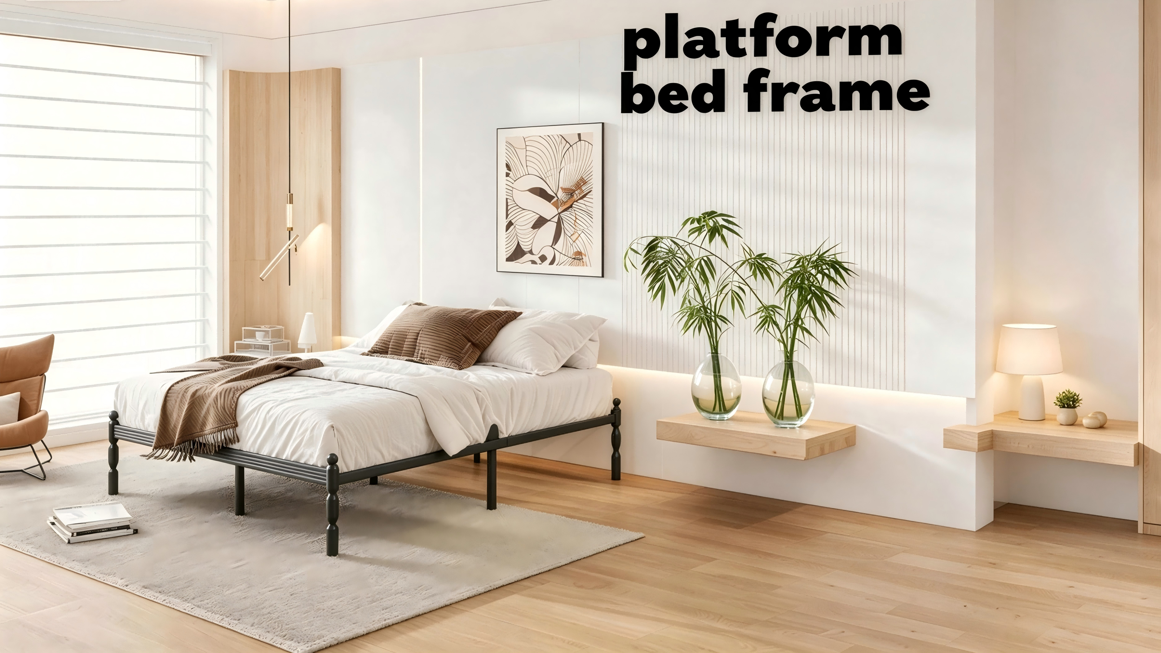 thumbnail video image 2 of Apextella 12 in King Heavy Duty Metal Platform Bed Frame, Anti-Slip, No Box Spring Needed, Underbed Storage, Black, 2 of 9
