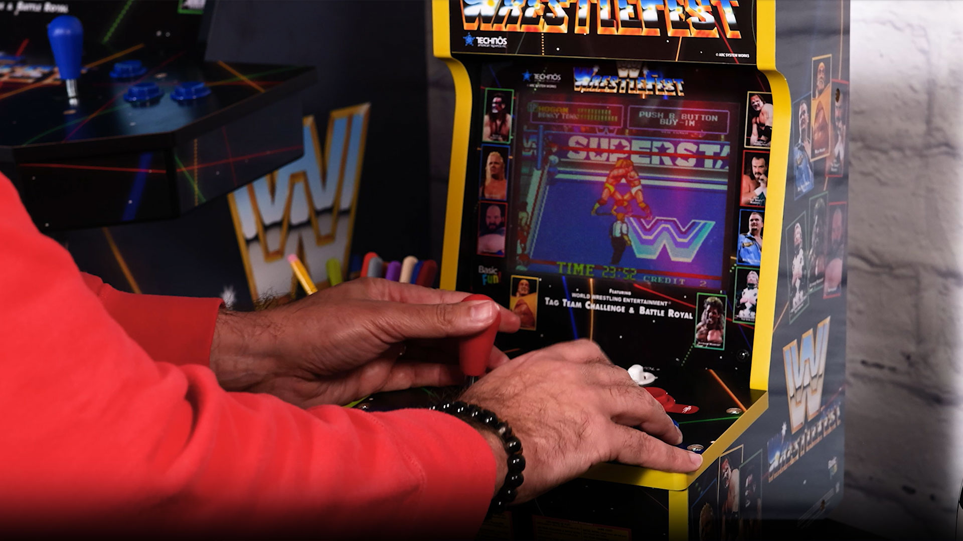 thumbnail video image 2 of Arcade Classics WWE Counter Series Game Machine with 8" Liquid Crystal Screen & 4 Games, 2 of 13
