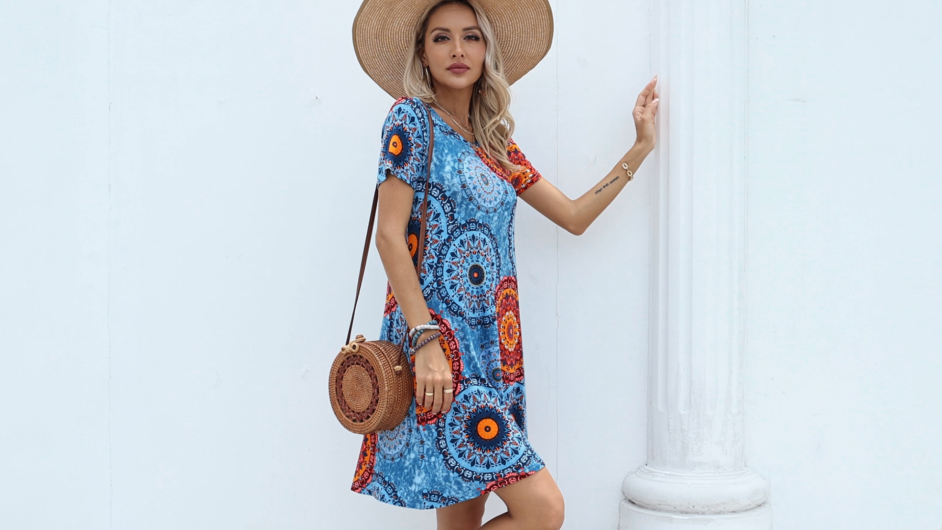 thumbnail video image 2 of Chiclily Women's Summer Dresses Casual T Shirt Dresses Purple Gray Large Short Sleeve Flowy Beach Sundress with Pockets, 2 of 9