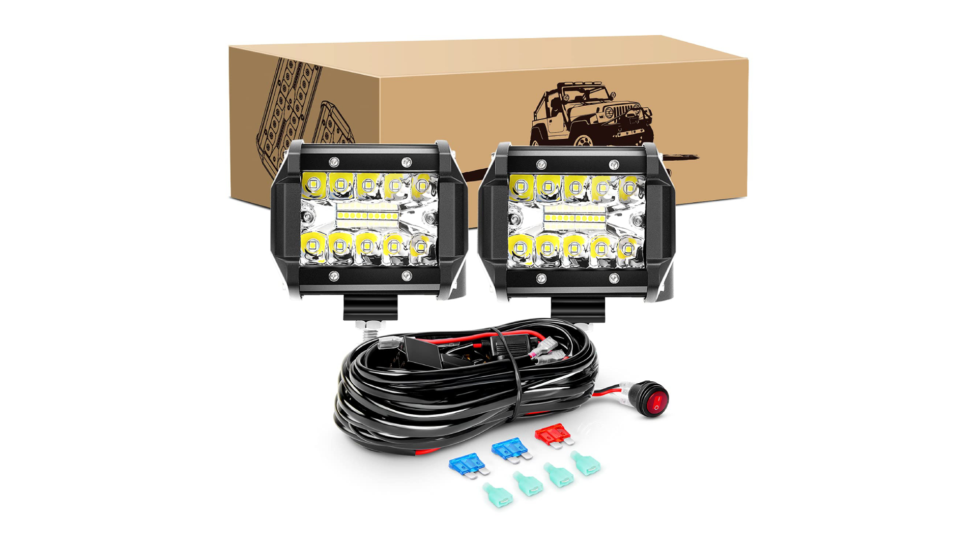 thumbnail video image 2 of GOOACC 2Pcs 60W 4inch Triple Row Led Pods Flood Light Bar Fog Light Driving Lighting with 16AWG Off-Road Wiring Harness-2 Leads for Truck Golf Cart SUV ATV UTV Boat, 2 of 8