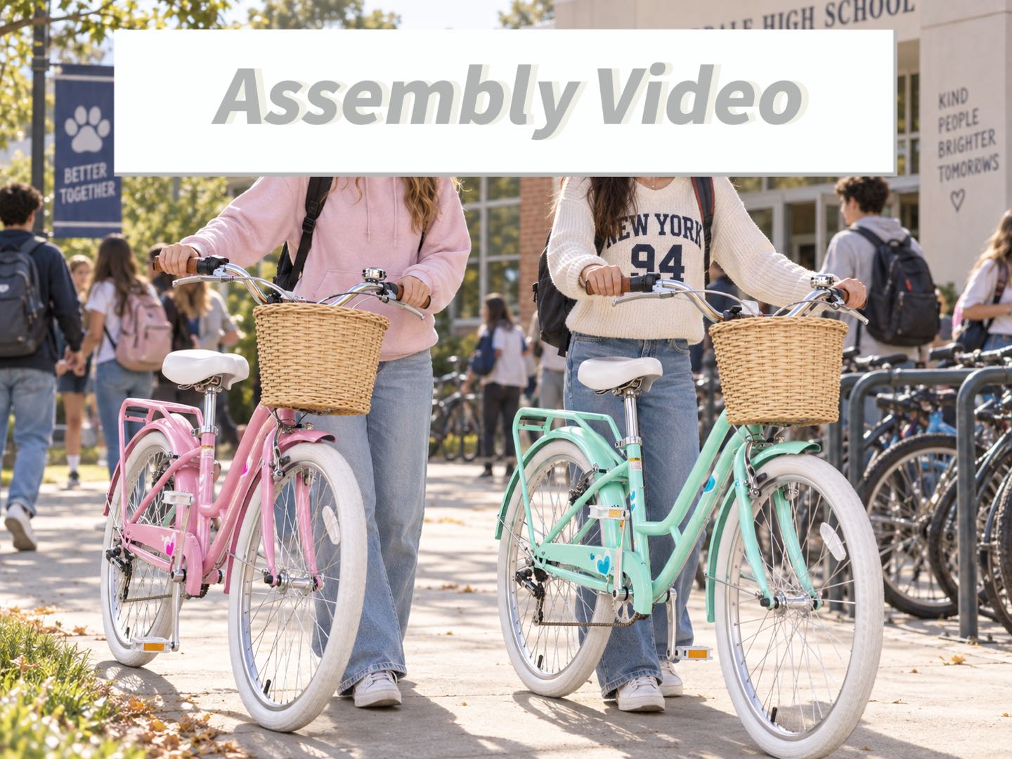 thumbnail video image 2 of XJD 24 inch Girl Cruiser Kids Bike 7-Speed Shimano shifter lever,Aluminum V-brakes,Teen City Bicycle 20/24inch with Rack&Wicker Basket For Ages 7-14 Years Old, Pink, 2 of 14