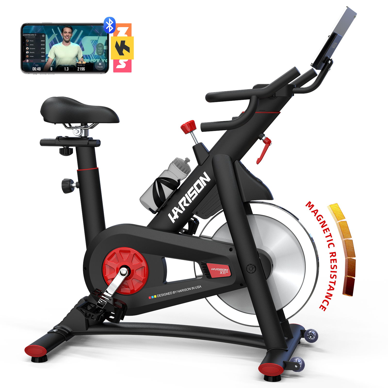 thumbnail video image 2 of HARISON Semi-Commercial Exercise Bike, Magnetic Stationary Bike for Home with 350 Lbs Weight Capacity, Adjustable Resistance, Tablet Holder, and Comfortable Seat Cushion, 2 of 8