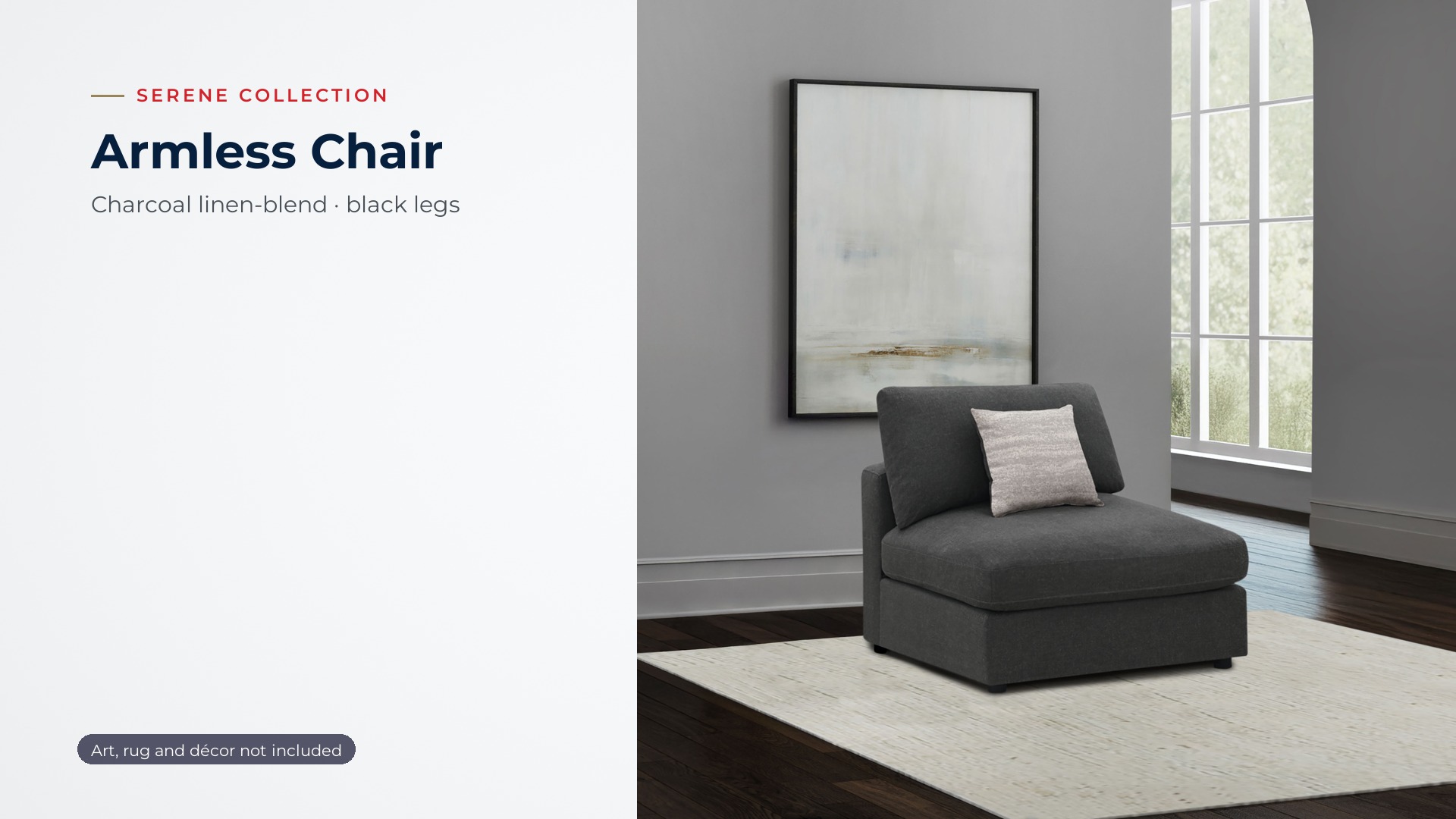 thumbnail video image 2 of Coaster Serene Upholstered Armless Chair, Charcoal, 2 of 12