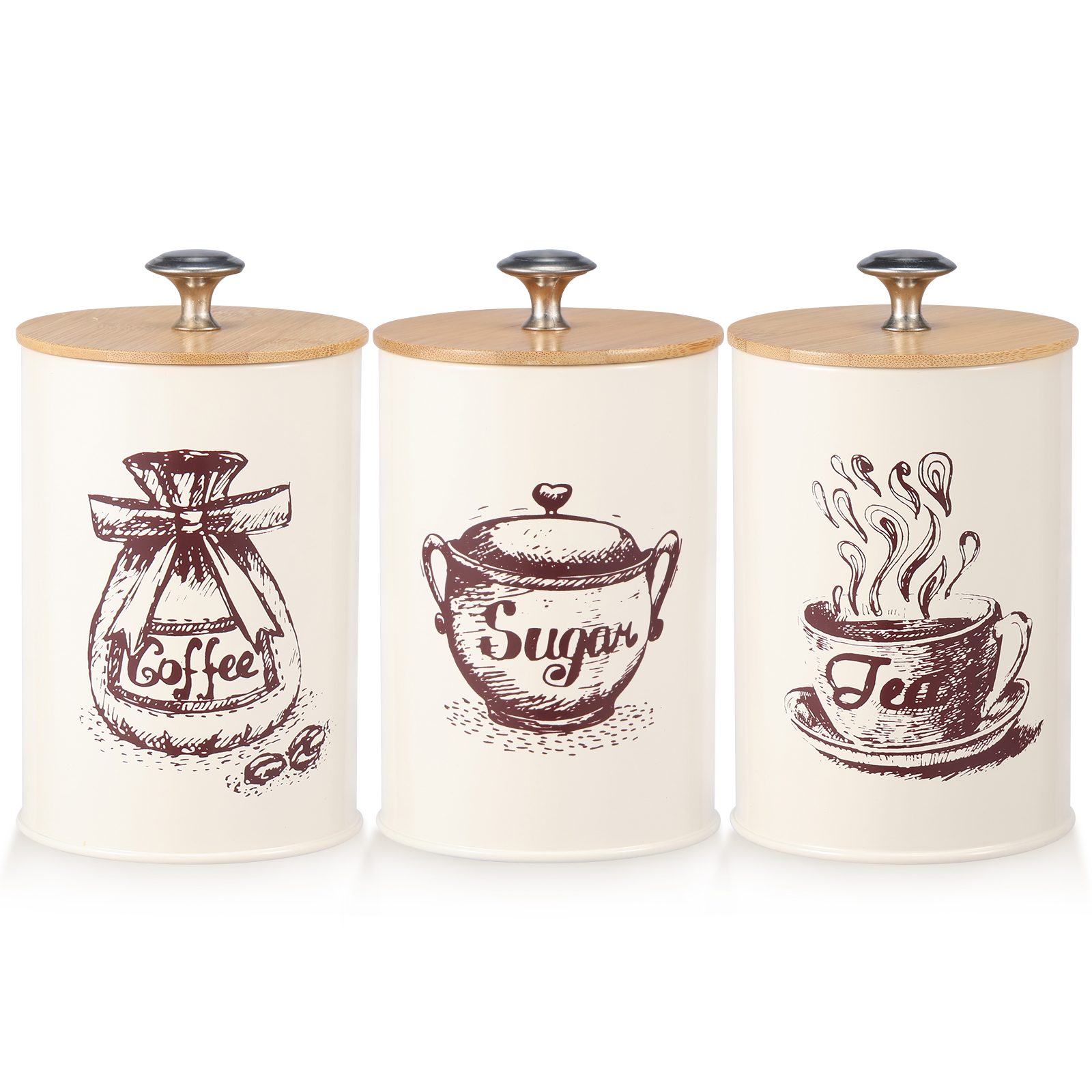 thumbnail video image 2 of Fkszll 3Pcs Food Storage Canister Set, Airtight Vintage Coffee Sugar Canisters Set, Coffee Sugar Tea Storage Container Jar with Wooden Lid for Kitchen, 25 oz, 2 of 9