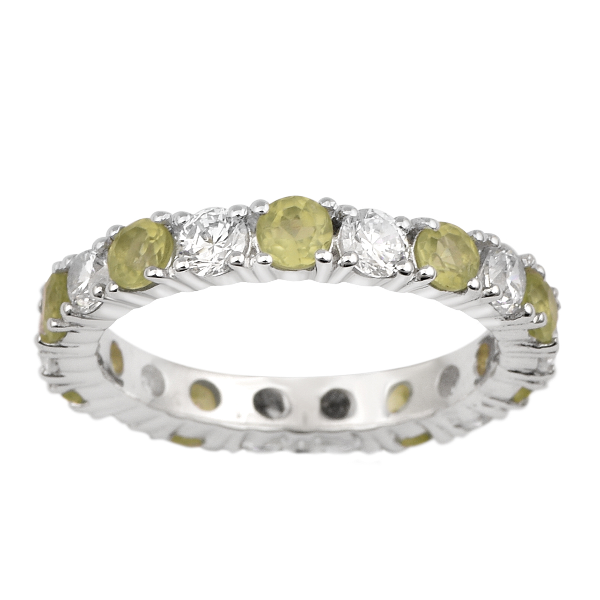 thumbnail video image 2 of 2.00 Ctw Round Shape Peridot 925 Sterling Silver Full Eternity Women Stackable Ring, 2 of 7