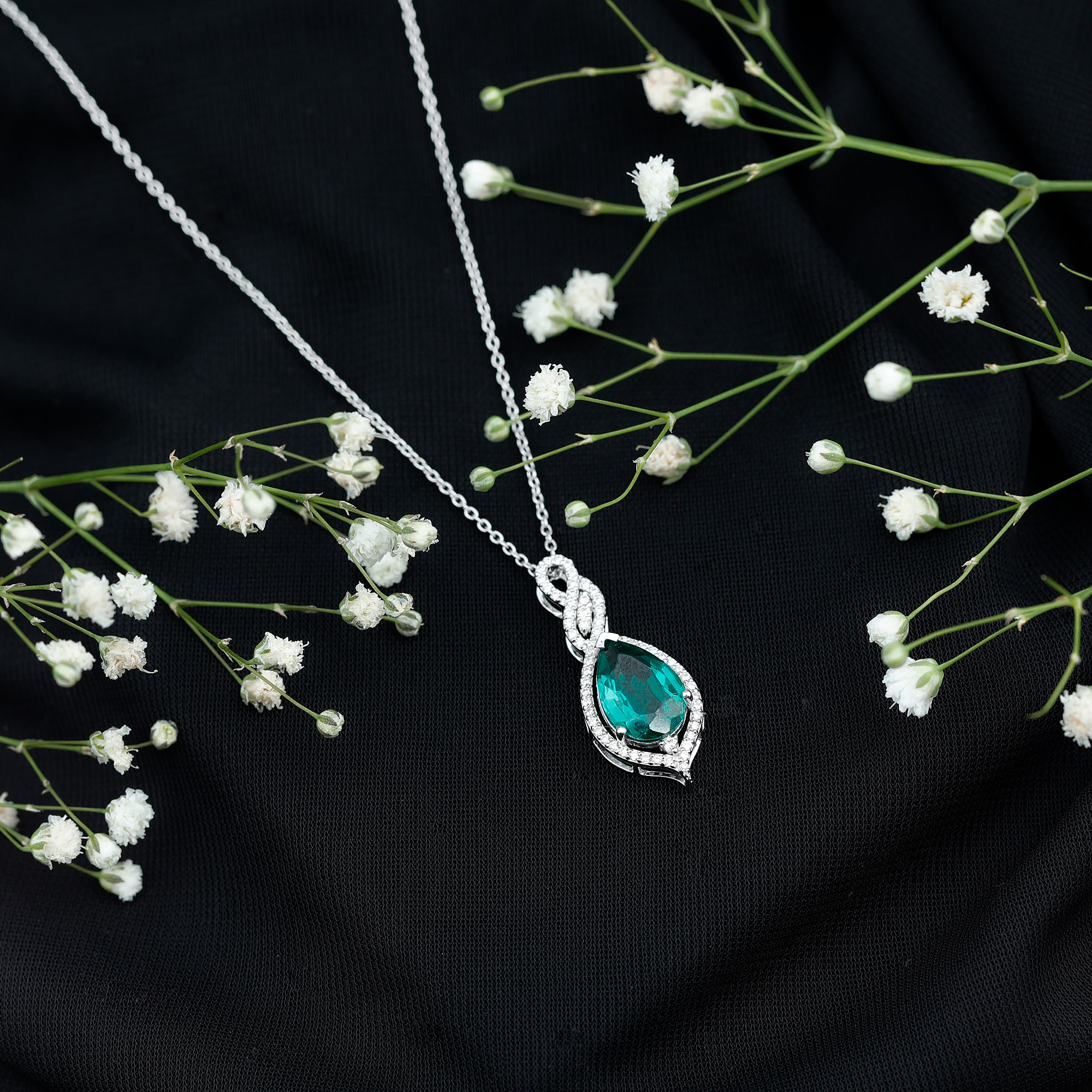 thumbnail video image 2 of Rosec Jewels Pear Shape Lab Grown Emerald Pendant with Diamond for Women - 12X8 mm, 10K Yellow Gold, 2 of 8