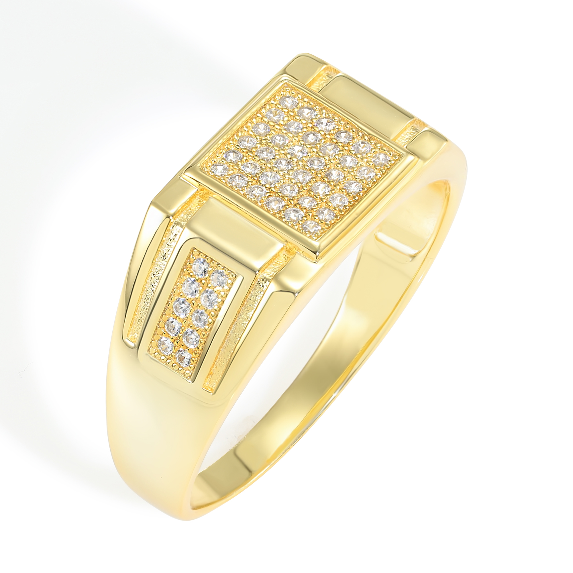 thumbnail video image 2 of Tilo Jewelry Yellow Gold Plated 925 Sterling Silver Pave Square Signet Ring | Size 10 | Classic Statement Pinky Ring for Men, 2 of 6