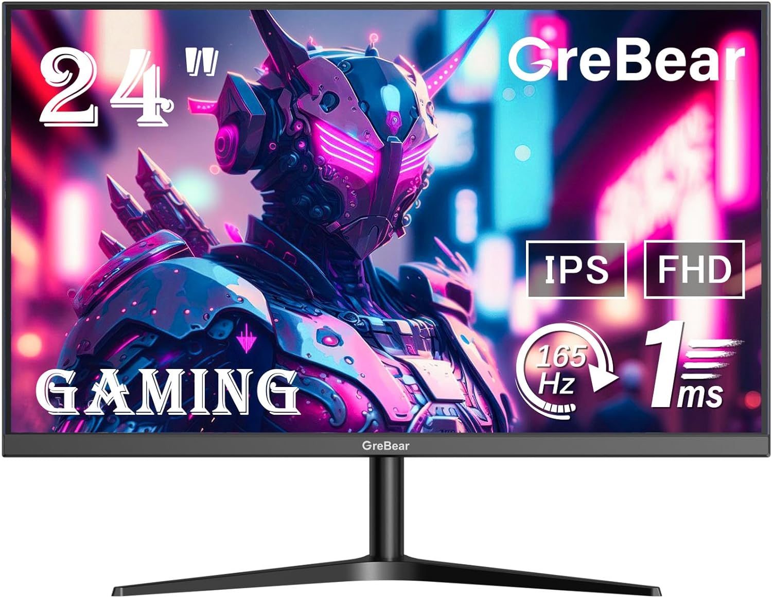 thumbnail video image 2 of Gaming Monitor 24 Inch 165Hz FHD 1080P IPS Screen 1ms(GTG) Home Office Computer Display, FreeSync Technology, 100% sRGB, HDR, HDMI, DP, Tilt Adjustable, 100×100 mm VESA, 2 of 8