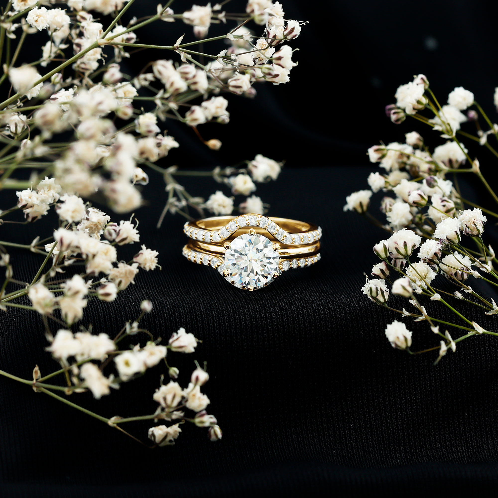 thumbnail video image 2 of Rosec Jewels - Lab Grown Diamond Wedding Ring Set with Enhancer Guard - 2 Carat Engagement Ring, 14K Yellow Gold, US 9.00, 2 of 7