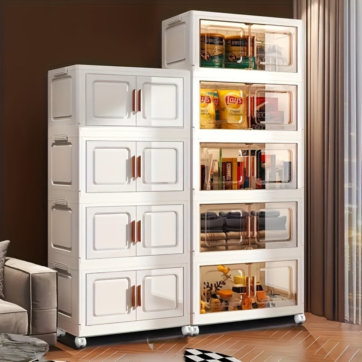 thumbnail video image 2 of NTYNTY 2 Tier Stackable Plastic Storage Bins with Lid and Wheels-Closet Organizers and Storage,Foldable Storage Containers,Organization and Storage Boxes for Craft,Home,Pantry,Dorm,White, 2 of 13