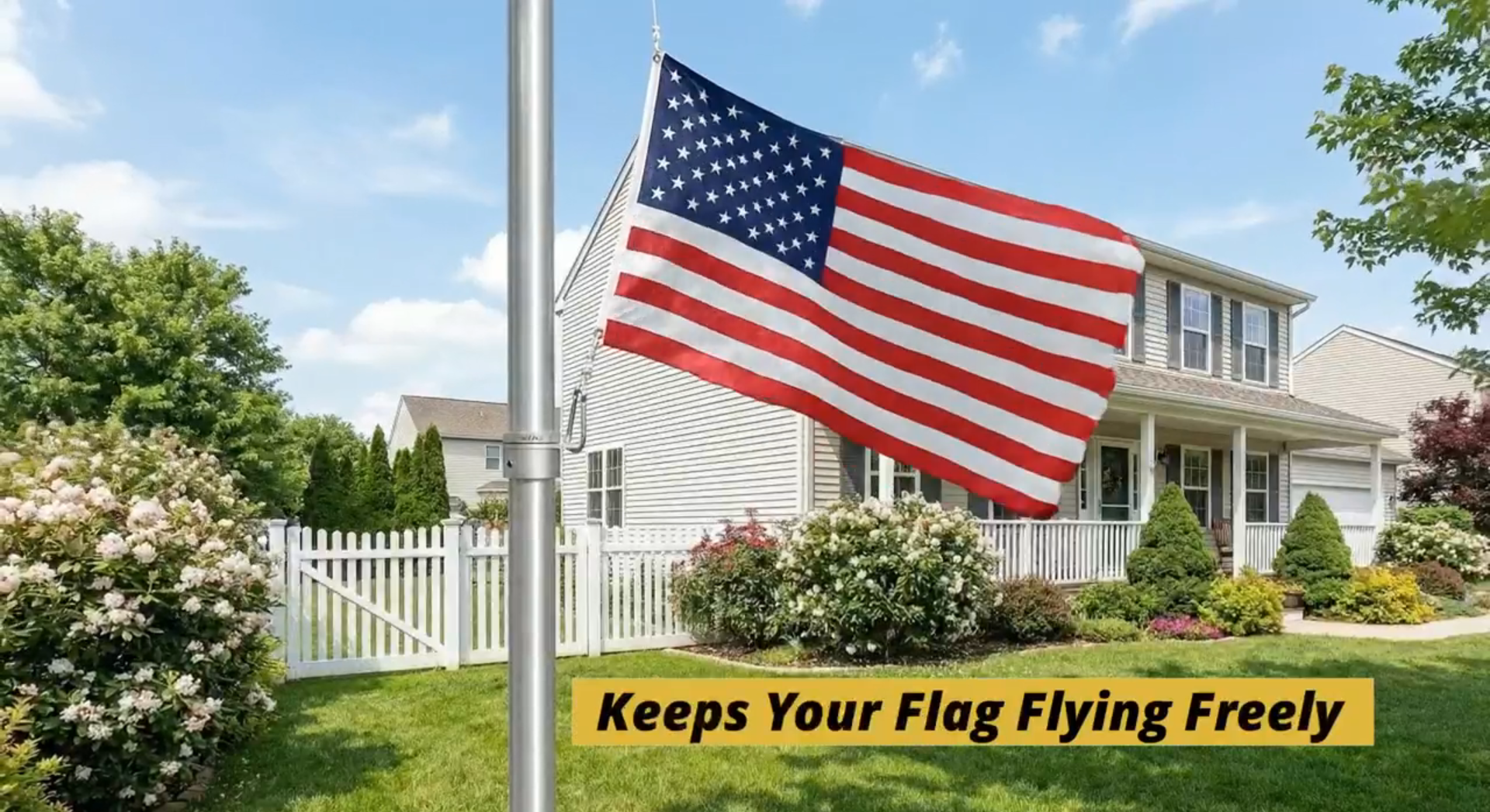 thumbnail video image 2 of Flag Pole Rings, Anti Wrap Spinning Flag Pole Clips Swivels No Tangle Aluminum Alloy 360° Rotating Flagpole Mounting Rings with Carabiners for Flag Poles (1.25 Inch-4PC, Aluminum), 2 of 9