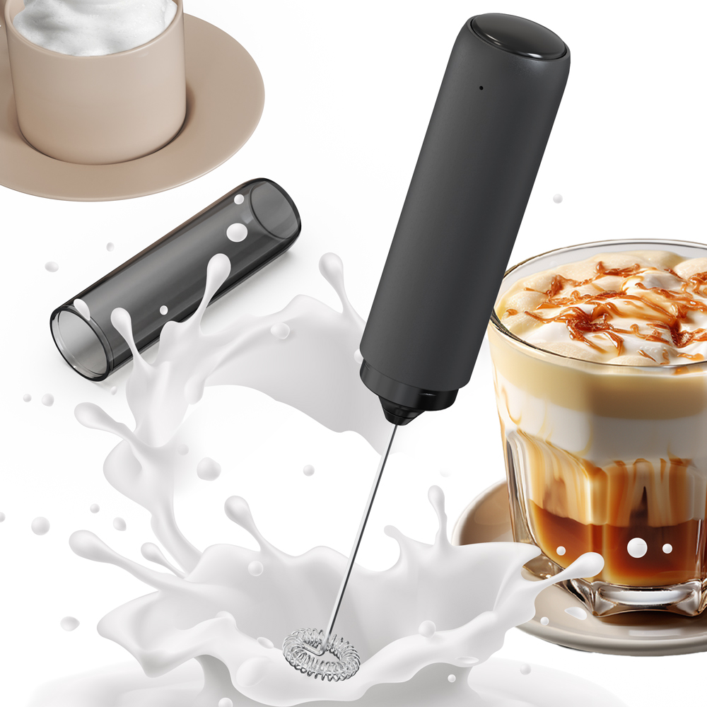 thumbnail video image 2 of Rechargeable Milk Frother Hanheld, Dual Coil Whisk Head Electric Coffee Frother, Portable Hand Frother Wand Drink Mixer for Matcha Lattes Cappuccino, Kitchen Gifts, Black, 2 of 9
