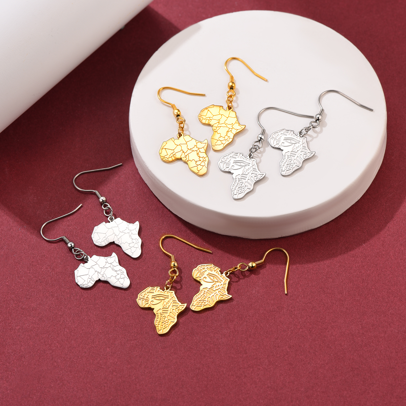 thumbnail video image 2 of FaithHeart Africa Map Earrings for Women Stainless Steel Dangle Drop Evil Eye Earrings Trendy Jewelry Birthday Valentines Mothers Day Christmas Jewelry Gift, 2 of 8